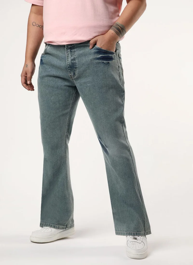 Urbano Fashion Urbano Plus Men's Ice Blue Bootcut Fit Mid Rise Acid Wash Jeans Stretchable